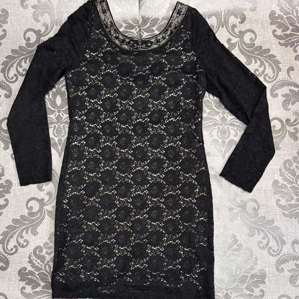 Denim & Supply Ralph Lauren Black Lace Overlay Long Sleeve Dress